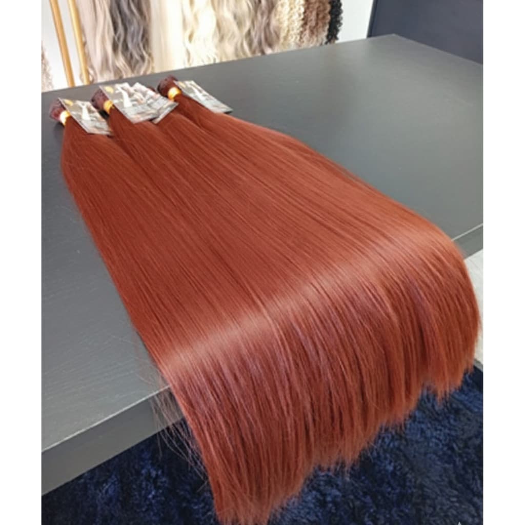 Aplique de Cabelo na Tela Semi Humano Russo Ruivo Liso 50cm Fibra Russa Bella Hair