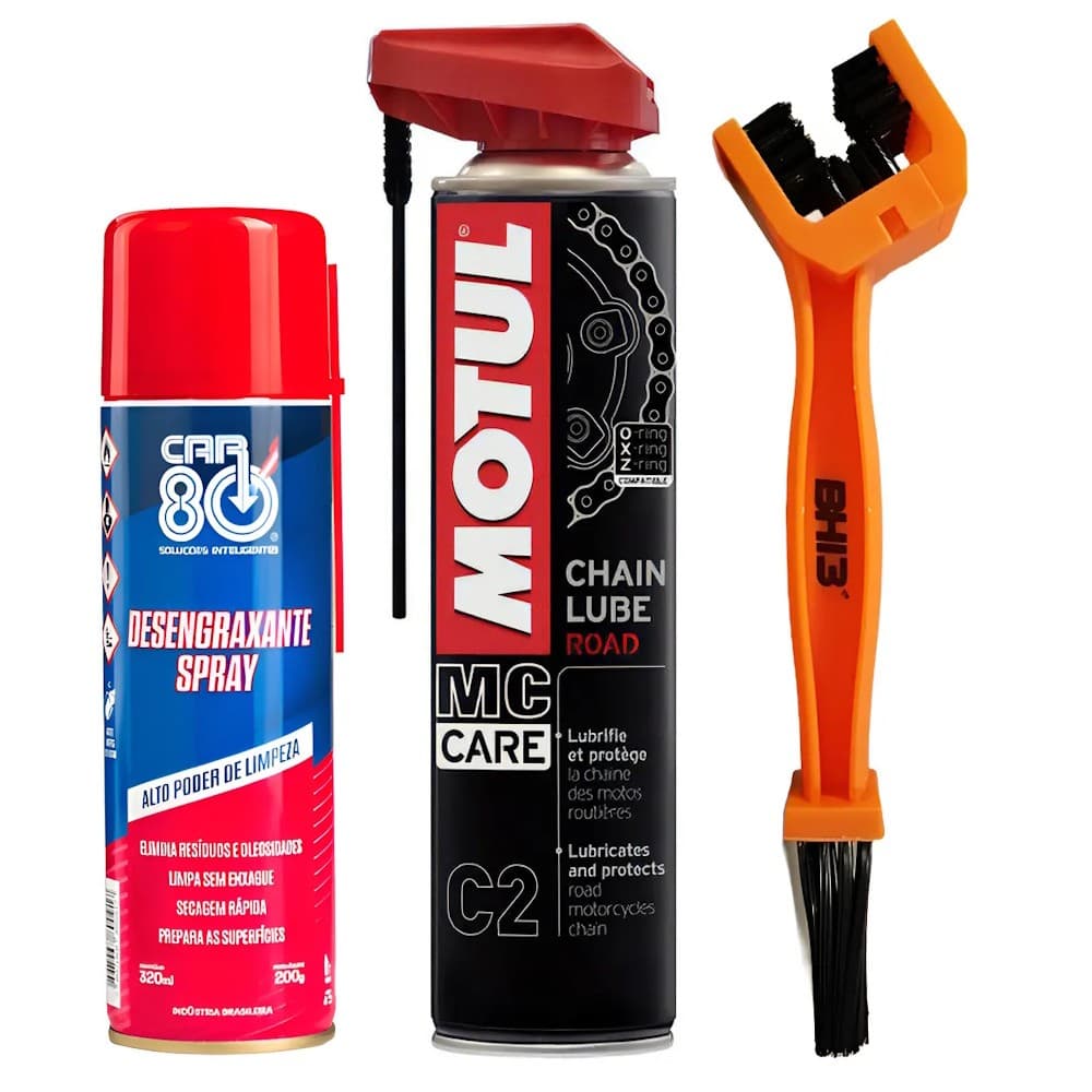 KIT MOTUL MC CARE C2 400ml + ESCOVA + CAR80 DESENGRAXANTE