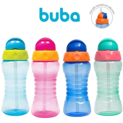 Garrafinha Infantil Fresh Buba Canudo De Silicone Tampa Retrátil Infantil Escolar Lanche Escola