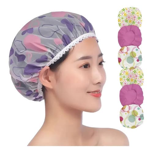 Kit Com 6 Toucas Para Banho De Plástico Cabelo Seco Aleatória
