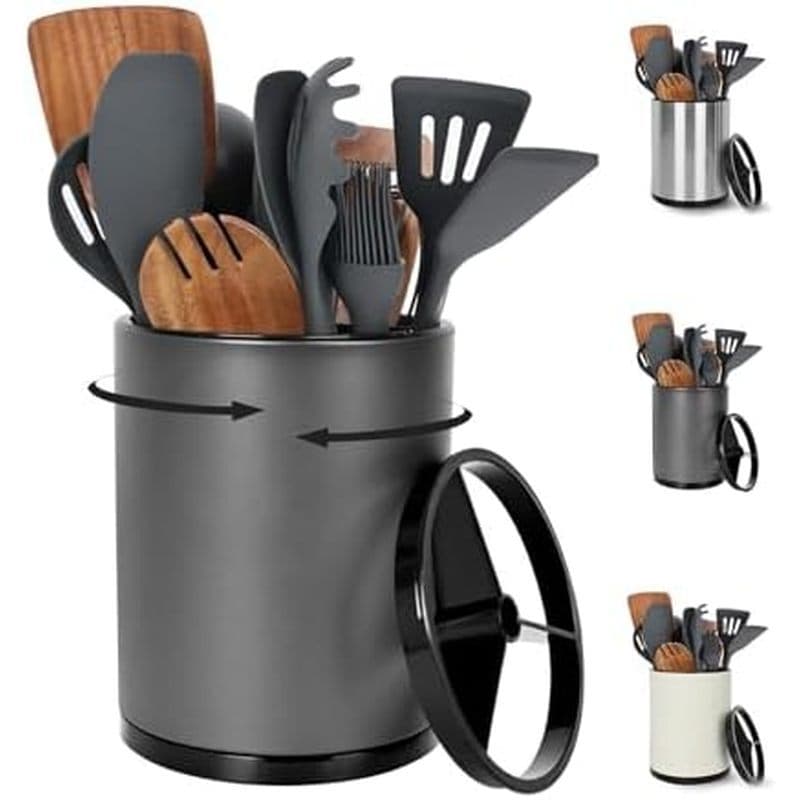 Porta-Utensílios De Cozinha Extra Grande Nigelia , 360 ° Suporte Giratório De Aço Inoxidável Para Utensílio Bancada , Or