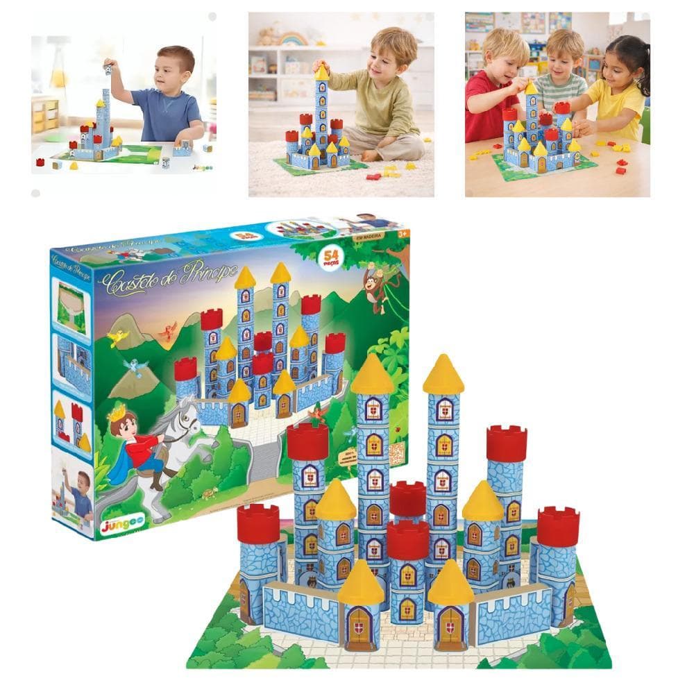 Blocos Educativos Castelo Infantil em Madeira MDF 54 Peças