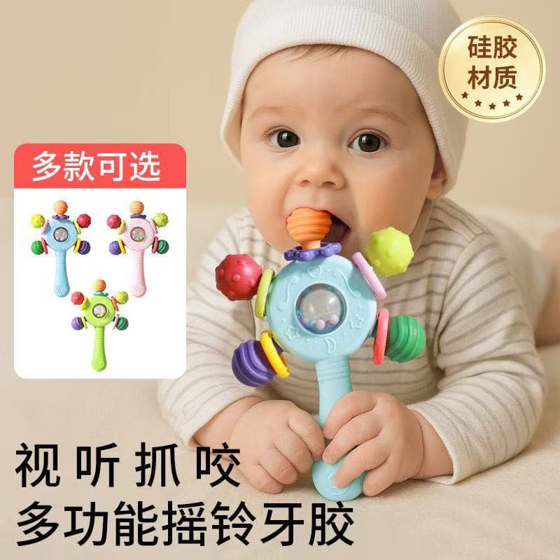 Bebê chocalho sino mordedor 0 a 6 meses sobre brinquedos do bebê recém-nascidos pode morder pequeno aperto mensal