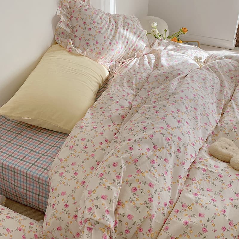 Francês Retro pequeno Floral puro algodão conjunto de quatro peças ins mesmo estilo menina coração estilo princesa algod