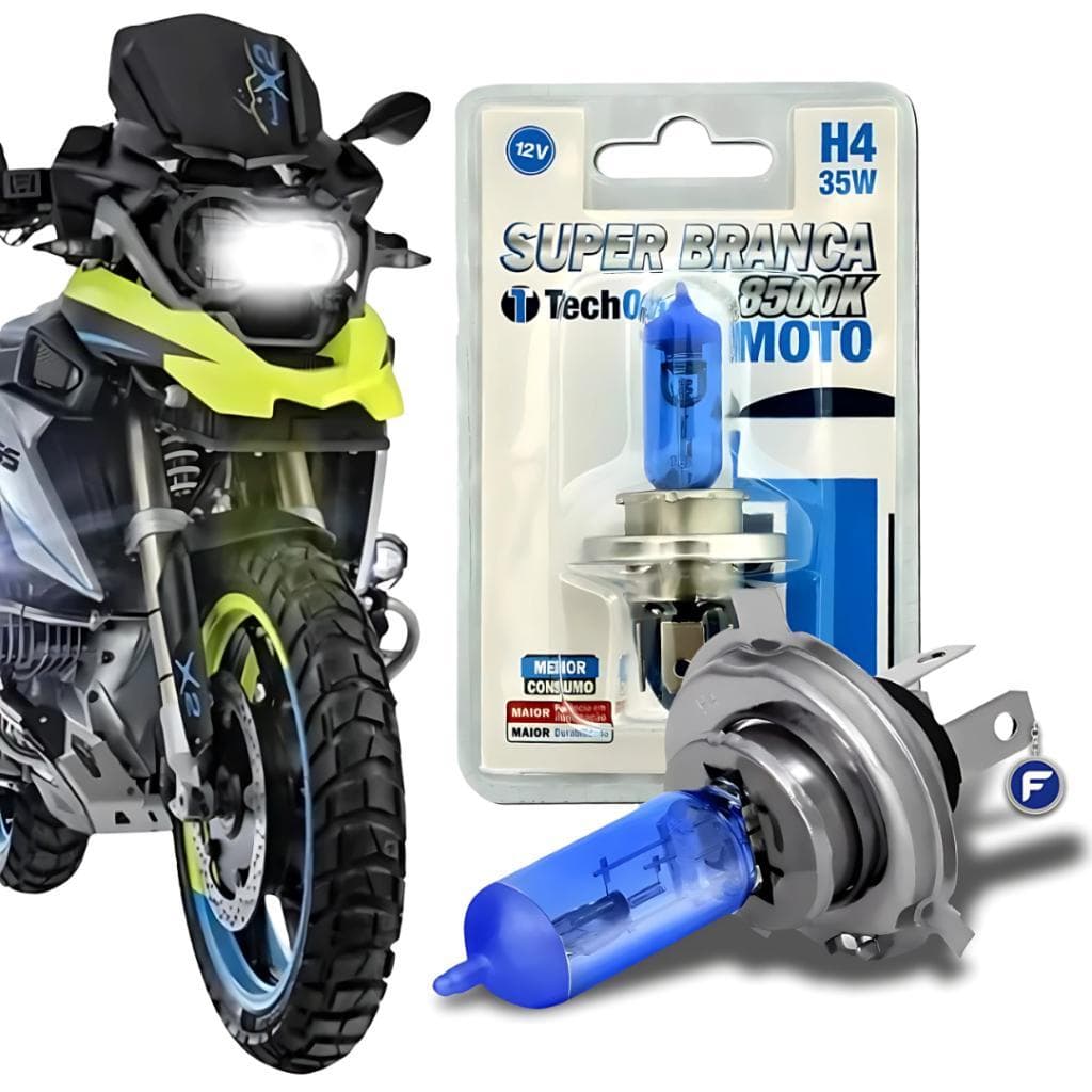 Lâmpada Super Branca Farol Moto Automotiva Faróis H4 Luz 35w 12v 8500k Efeito Xenon Techone