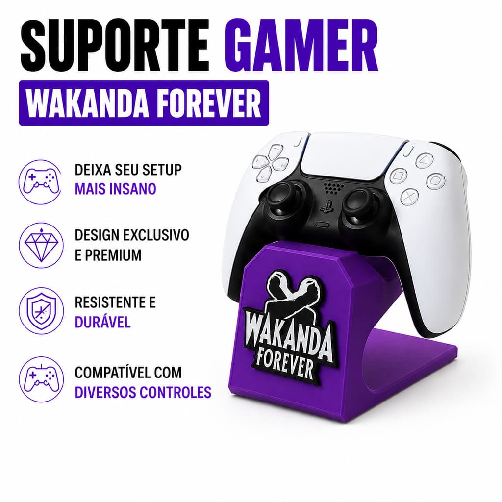 Suporte Gamer para Controle PS5 Xbox Wakanda Forever Setup Geek
