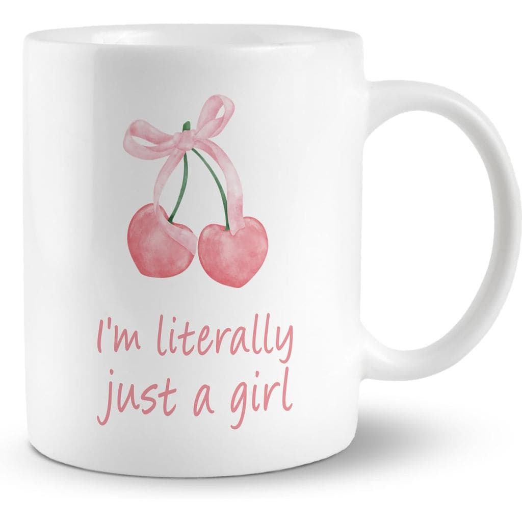 Caneca de Cerâmica Rosa com Laço e Cerejas, Estilo Coquette, Presente Feminino para Mulheres e Meninas, Estilo Preppy Ro