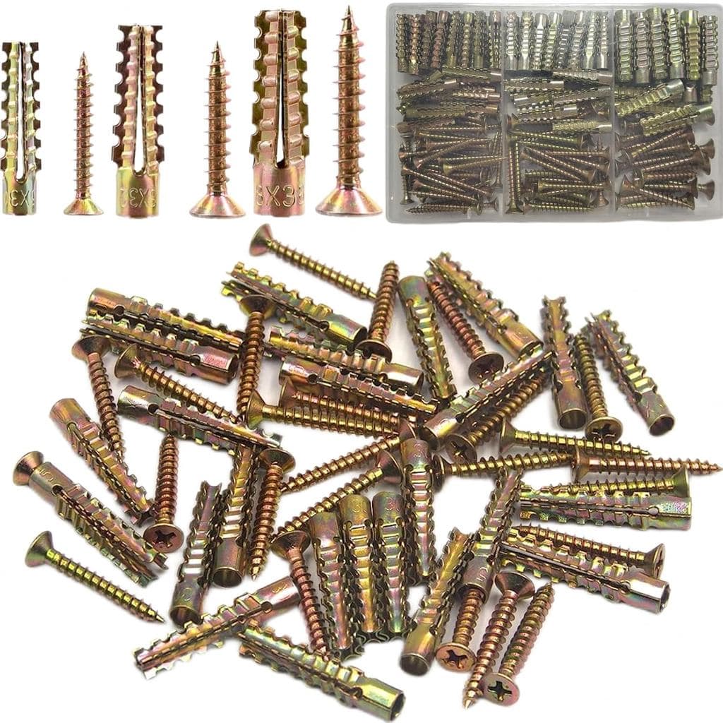 130pcs Tree Shaped Steel Wall Anchor with Screws for Hollow Wall, Concrete Wall, Plaster Wall and Wooden Wall，3 Sizes (5