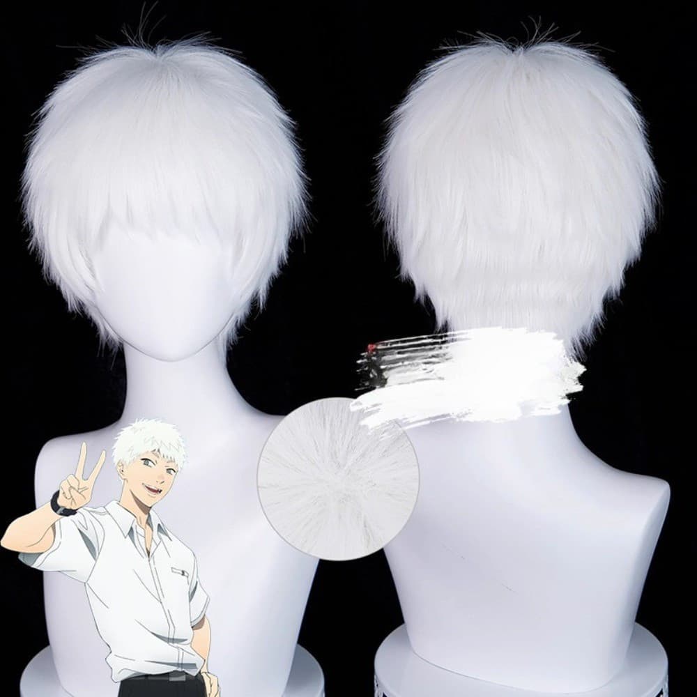 O Verão Hikaru Died Indou Peruca Cosplay 30cm Cabelo Sintético Branco Resistente Ao Calor