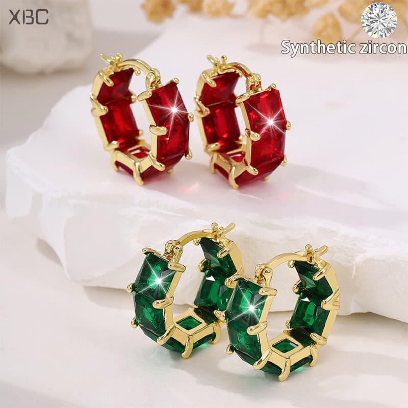 Brincos luxuosos e elegantes de zircônia cúbica verde e vermelha, acessórios de casamento, joias femininas elegantes.