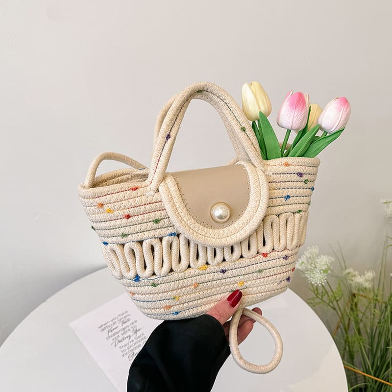Bolsa de palha feminina grande capacidade 2024 novo estilo verão All-Match sacola de um ombro à beira-mar férias praia t