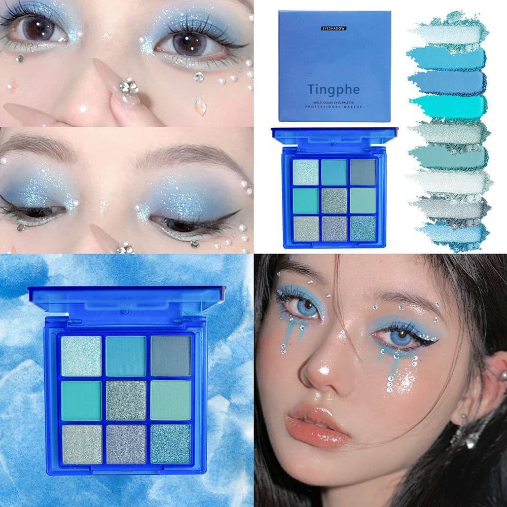 Azul encantador sombra azul de nove cores ins perolado fosco maquiagem dos olhos maquiagem barata à prova dwaterproof ág