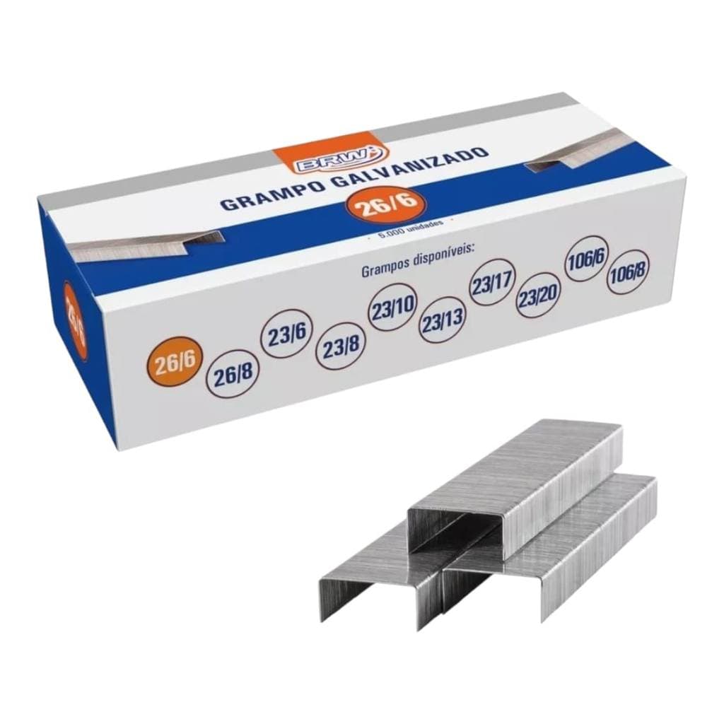 Grampo Para Grampeador 26/6 20fls Galvanizado Brw 5000un Prateado
