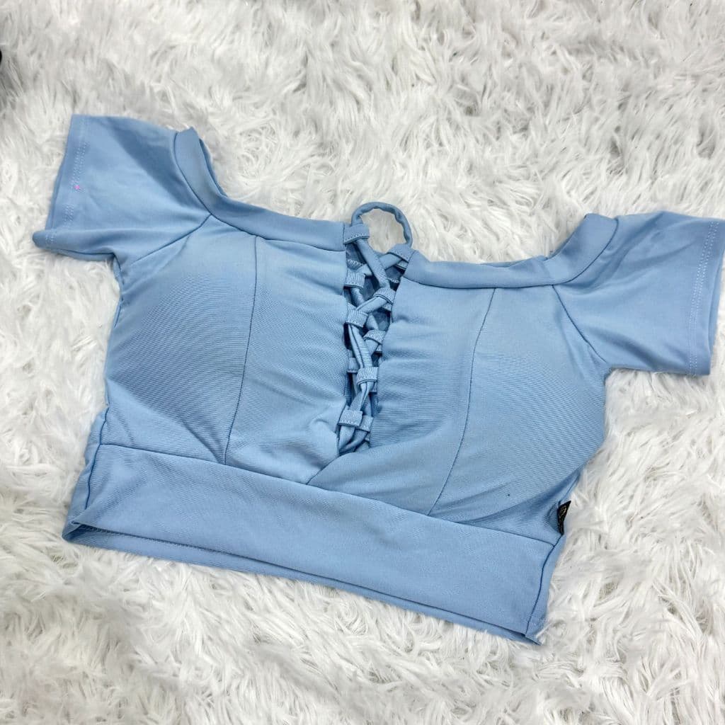 Cropped Feminino  Com Bojo Manga Curta Suplex Blusa Ciganinha com Cordão