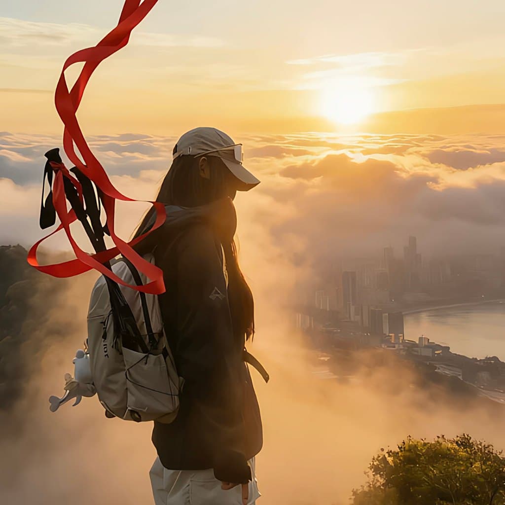 Pólo de Trekking fita vermelha fita vermelha decoração ao ar livre escalada atmosfera foto adereços