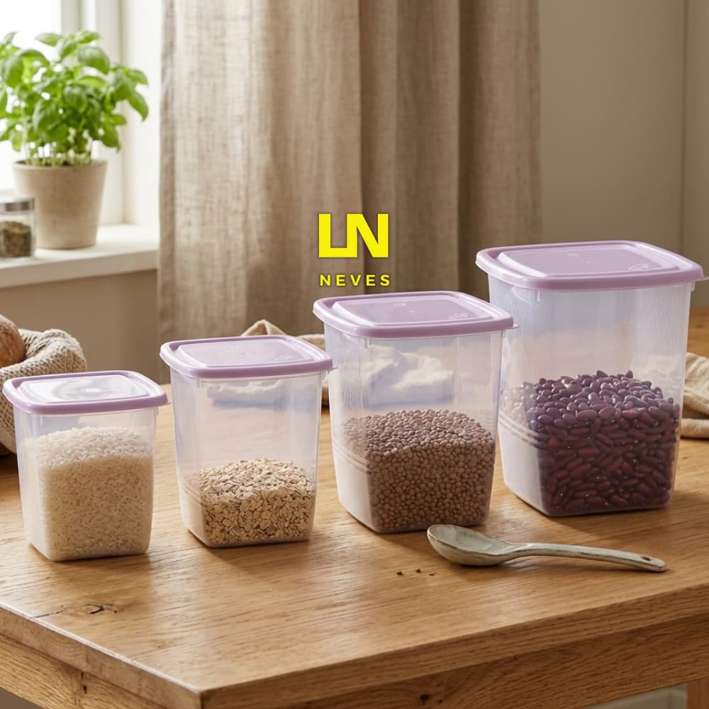 CONJUNTO 4 ORGANIZADORES QUADRADOS ALTOS 3,6L 1,95L 1L e 625ML Cores Sortidas Giplás