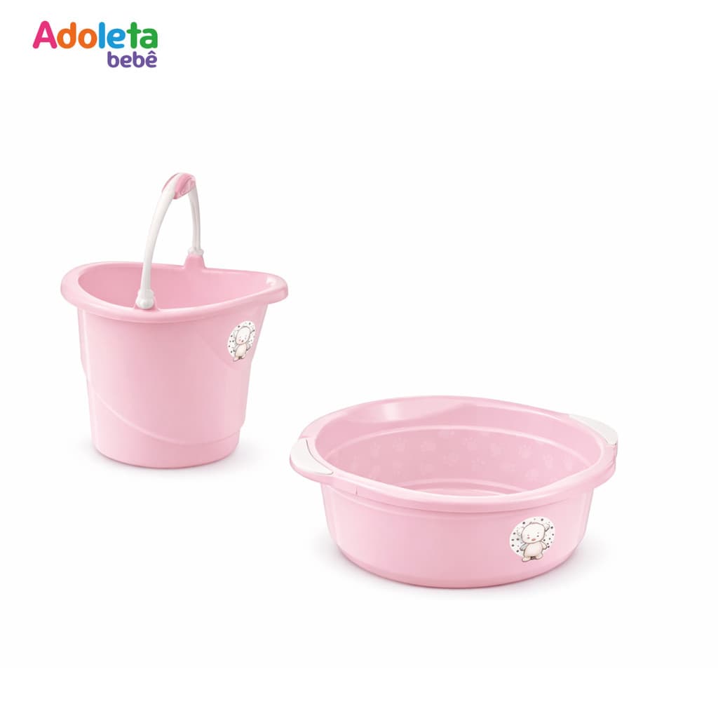 Kit Infantil Bacia 15L + Balde 13L | Fofura Rosa | Cajovil | Higienização e Organização