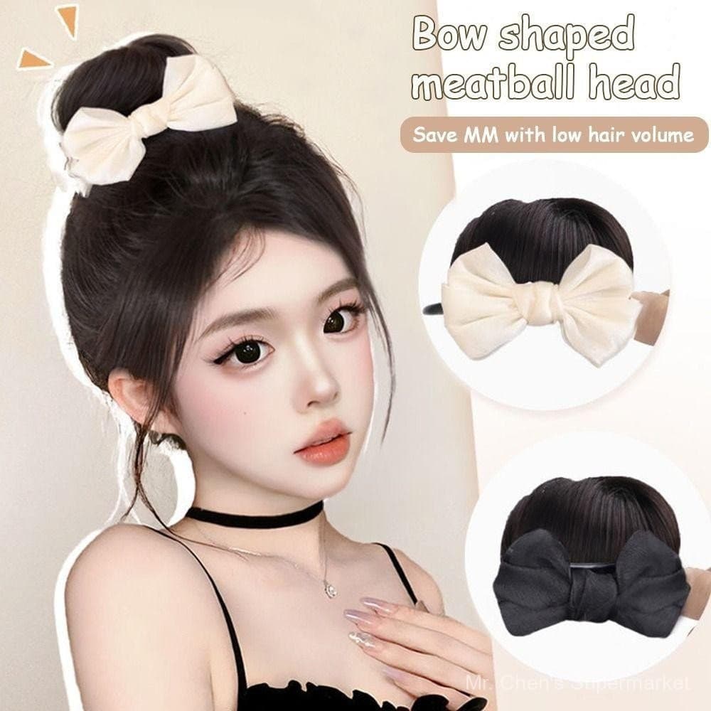 JUNEE Cabeça De Almôndega Preguiçosa , Garra De Cabelo De Peruca Macia Preta , Acessórios Com Laço Marrom , Clipe De Cap