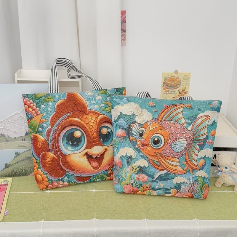 Yuanchuang Design bolsa de ombro feminina bolsa de lona Casual sacola bordado grande capacidade dos desenhos animados