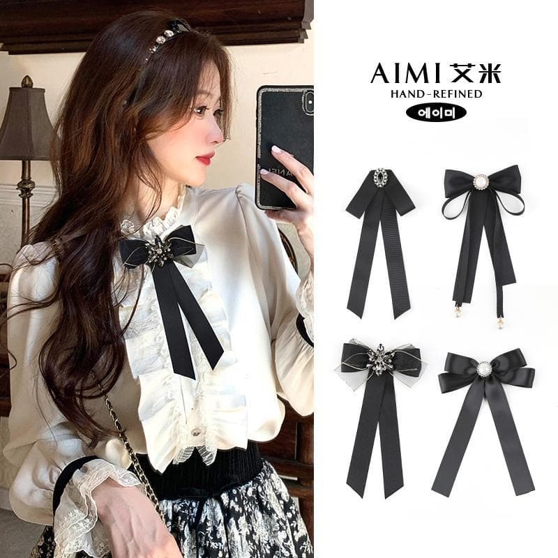 JK Blusa com gravata borboleta preta camisa com decote superior acessórios estilo Preppy decoração de alfinetes de tempe