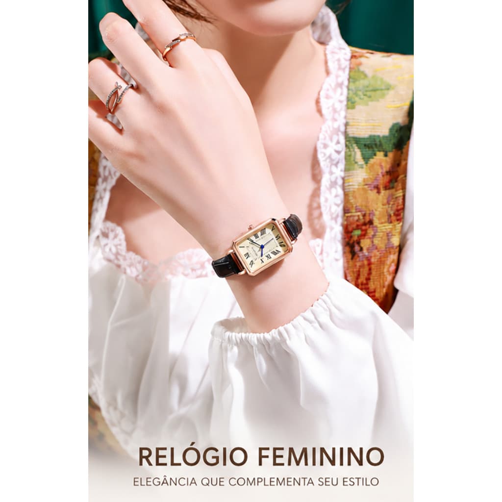 Relógio Feminino Quadrado de Quartzo Analógico Elegante