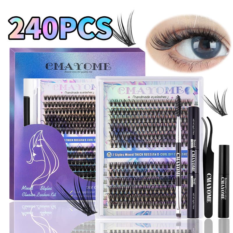 Conjunto de cílios postiços de venda quente Cílios postiços de Cluster único Cílios postiços diy Conjunto de extensão de