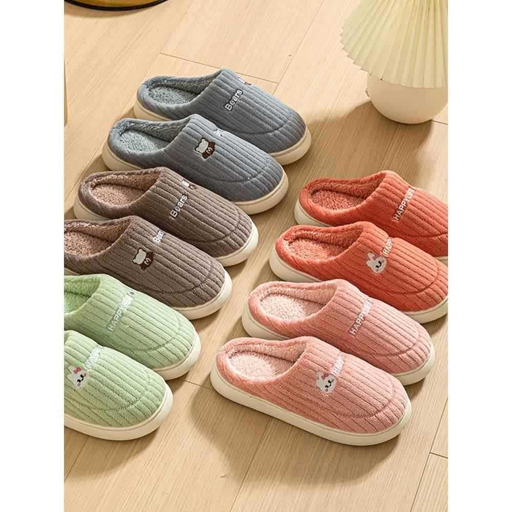 Chinelos de algodão masculino outono inverno interior de sola grossa antiderrapante pelúcia quente casal casa sapatos de