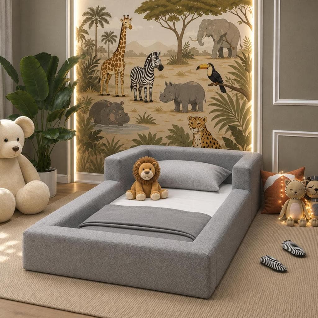 Cama Montessoriana Solteiro 220x120cm Colchão Boucle Cinza