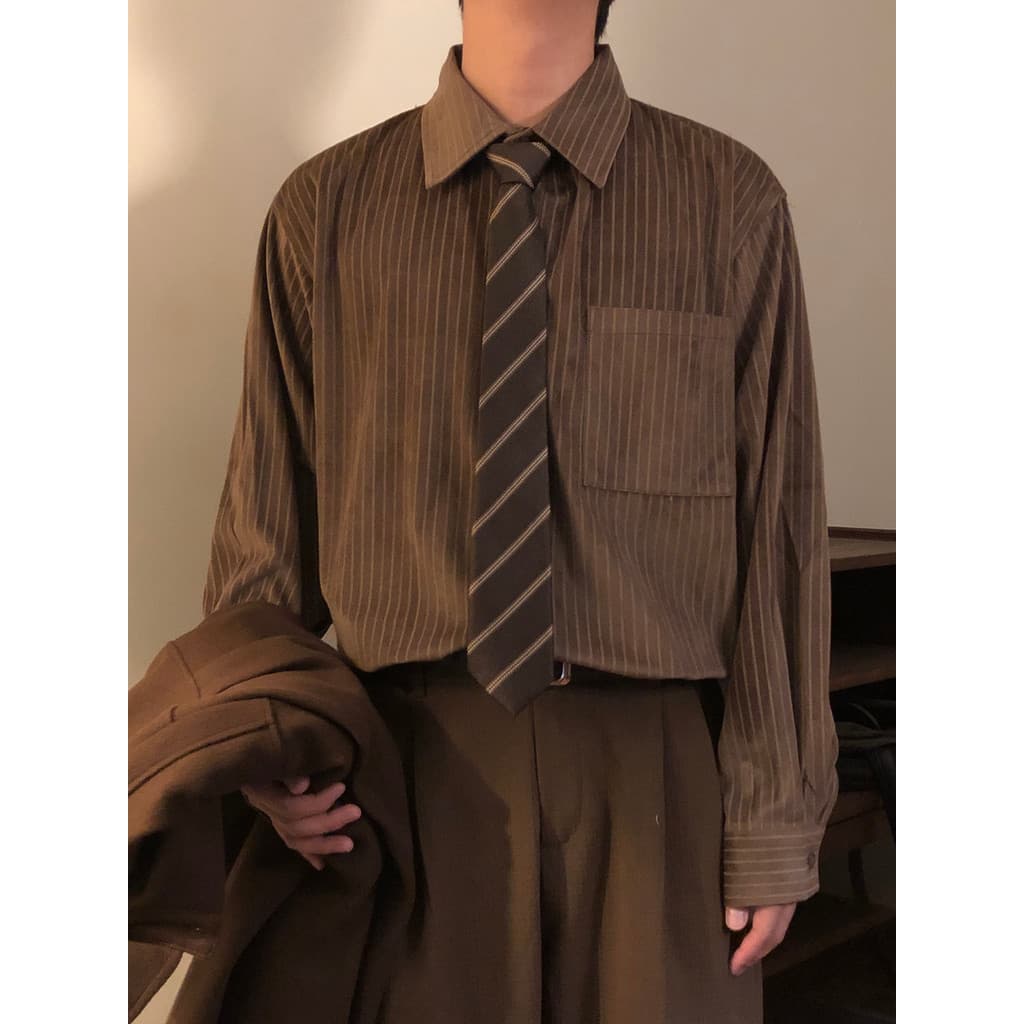 Primavera outono novo estilo japonês Retro Street Wear Melade solto Casual listrado camisa de manga comprida jaqueta sup