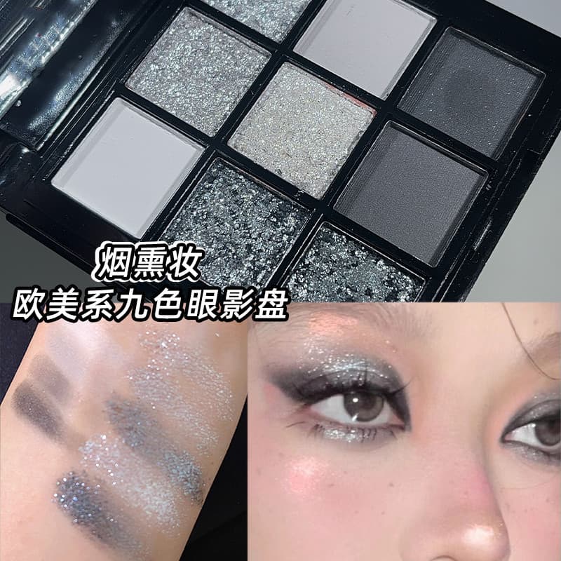 Paleta de sombras de nove cores Sweet Cool Light Europeu Americano Perolado Fino Flash Série Escura Metal Punk Pequena M