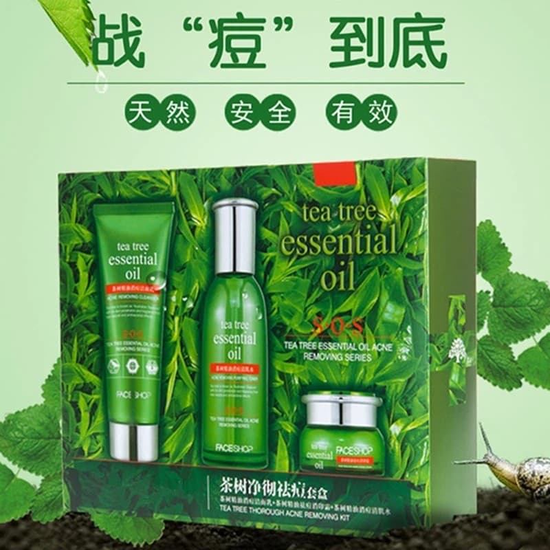 Feisi Shop Tea Tree Limpeza Remoção de acne Conjunto de três peças Creme de água de limpeza Remover acne Remover acne Re