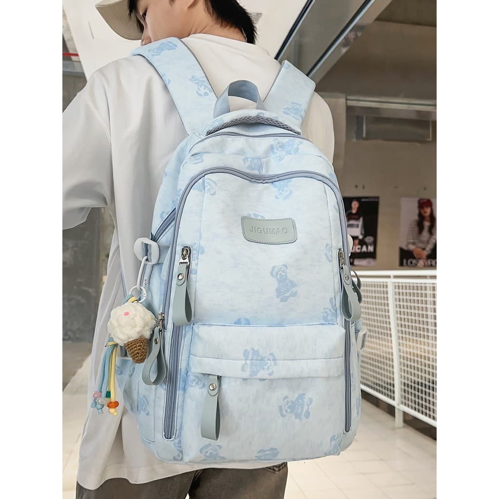 Nova mochila escolar com estampa de urso masculina, estudante do ensino médio, estudante do ensino médio, mochila de gra
