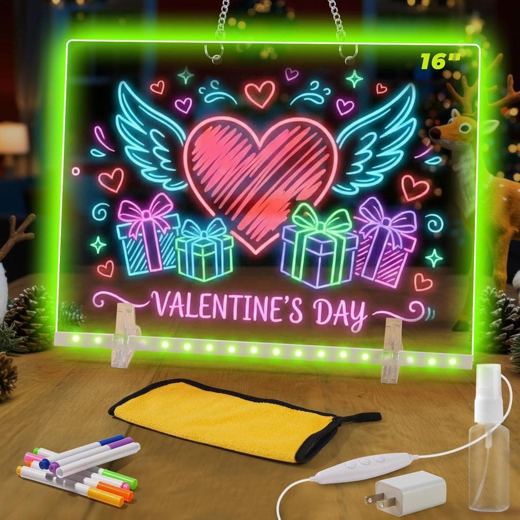 Lumiboard Quadro de Desenho LED com 7 Cores, Quadro Acrílico de Apagar a Seco de 12"X8" com Luz, Inclui Adaptador, Corre