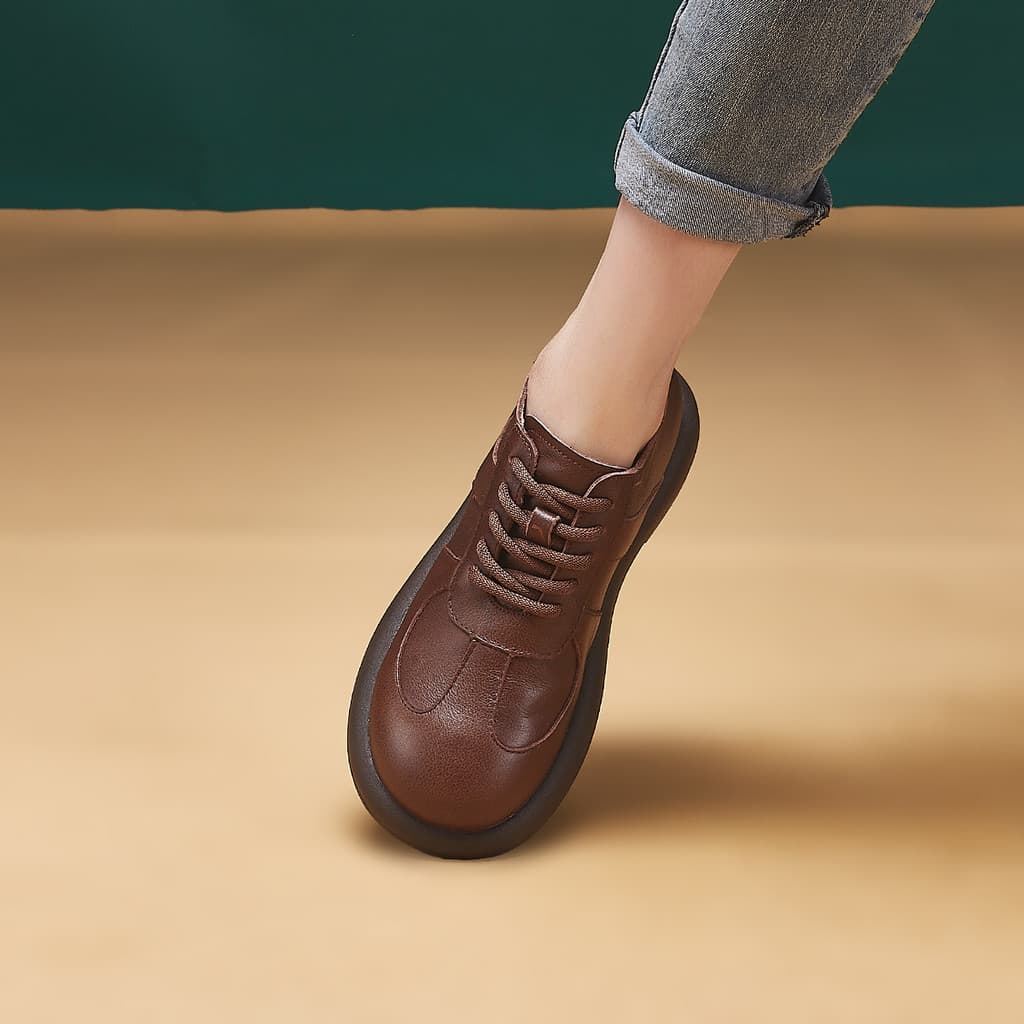 Camada superior de couro mãe sapatos femininos sola macia plana Retro sapatos femininos primavera outono confortável Cas