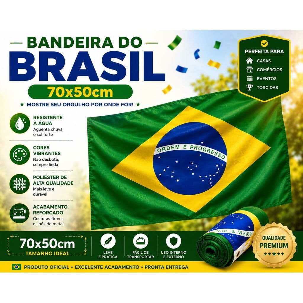 Bandeira Brasil 70x50 Grande Ilhós Reforçado Tecido Resistente Copa Mundo Decoração