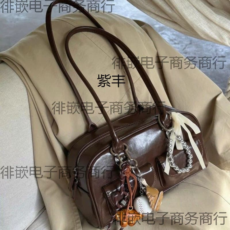 Nova bolsa de ombro feminina estilo bowling vintage, de grande capacidade, marrom, coreana, de fábrica, para outono e in