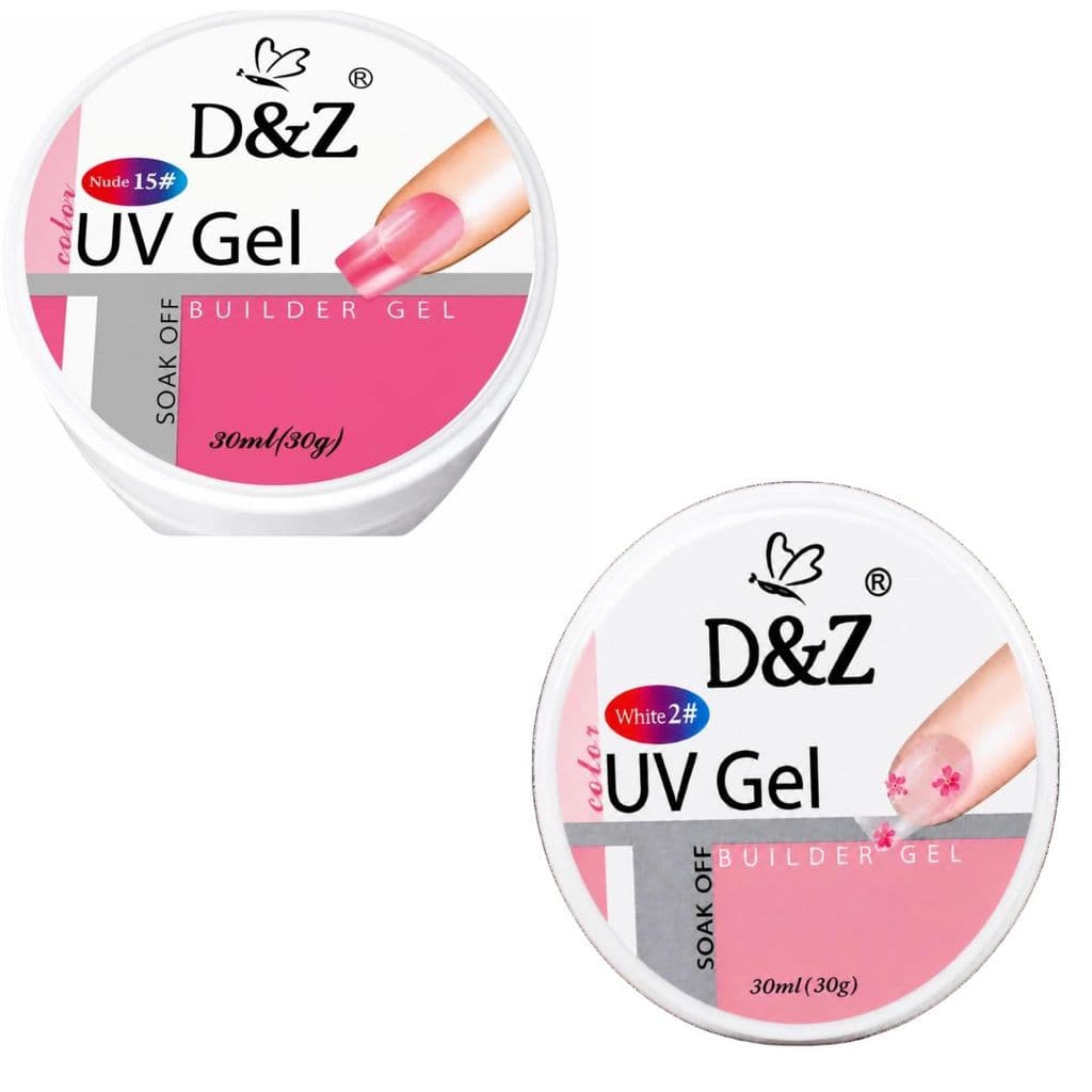 Kit 2 Unidades Gel D&Z UV LED Builder 30g Cores Nude E White Manicure Gel Construtor Unhas Perfeitas