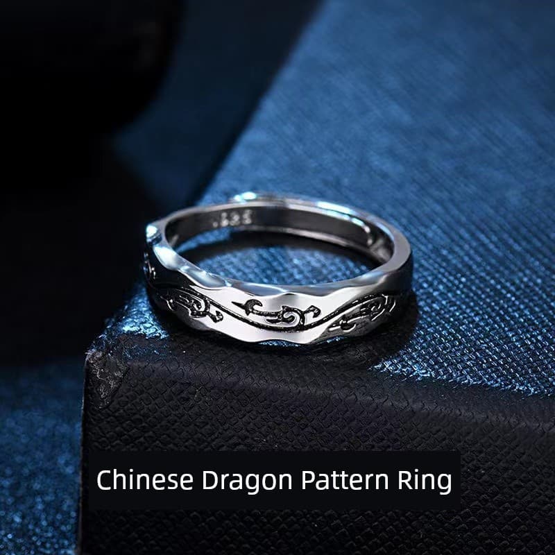 kit anel anel de namoro S925 prata estilo chinês anel aberto masculino único dominador dragão padrão anel Retro Hip-Hop