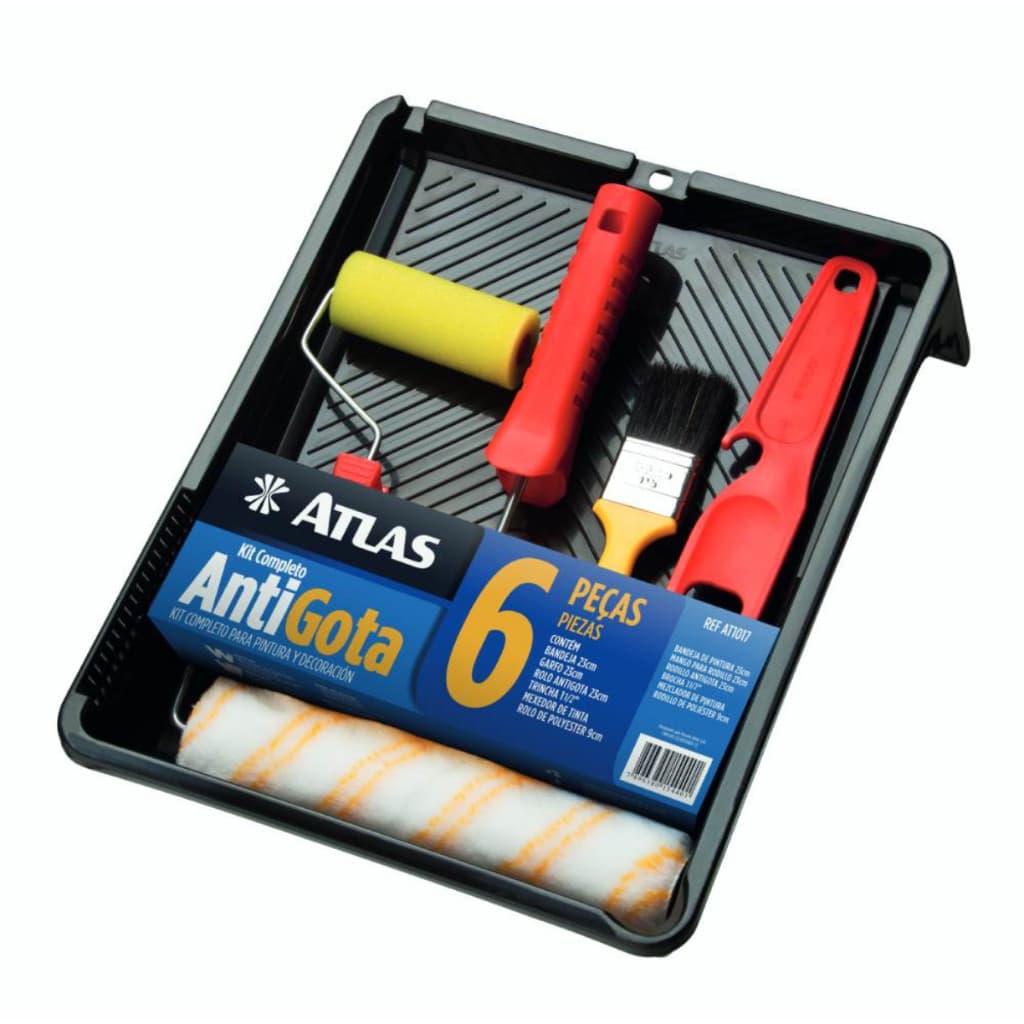Kit para Pintura Pincel Bandeja Rolo de lã Rolo de Espuma Extensor de Espatula 6 Peças
