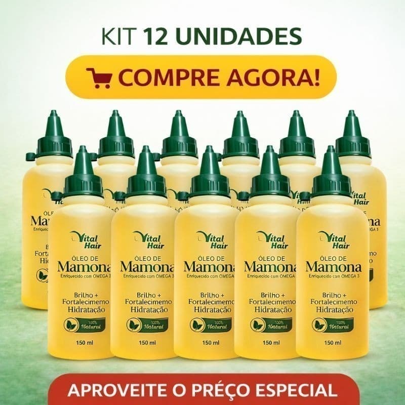 Kit 12 Óleo de Mamona Vital Hair 150ml 100% Natural