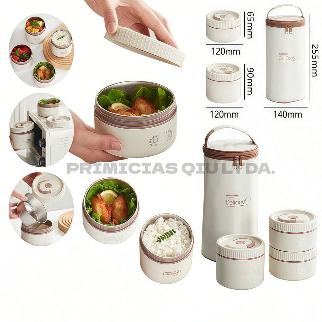 Kit Marmita Térmica Inox Dupla Redonda 3 Peças ou 4 Peças Com Bolsa Organizadora BINGO