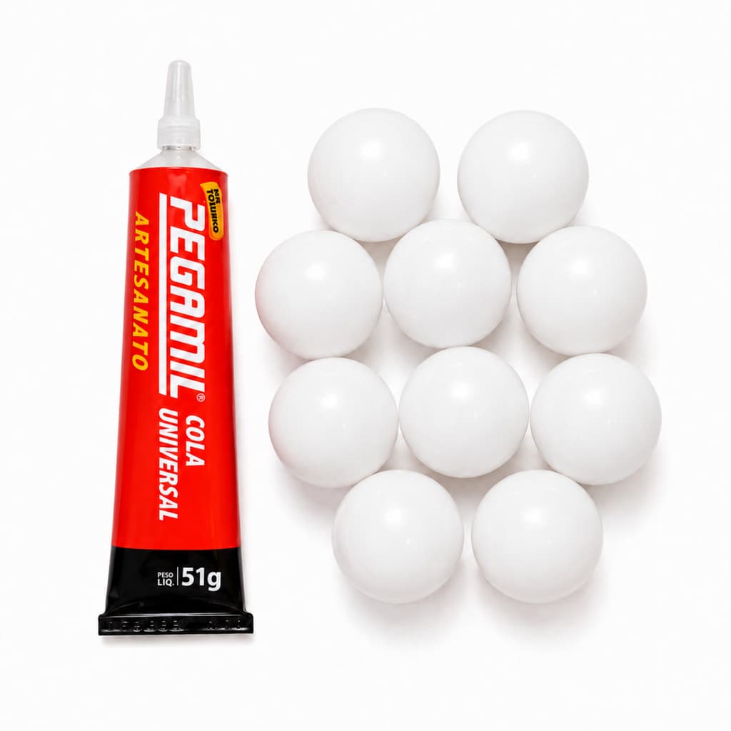 Kit Artesanato Branca - 1 Cola Pegamil 51g + 10 Bolinha Artesanato Ping Pong