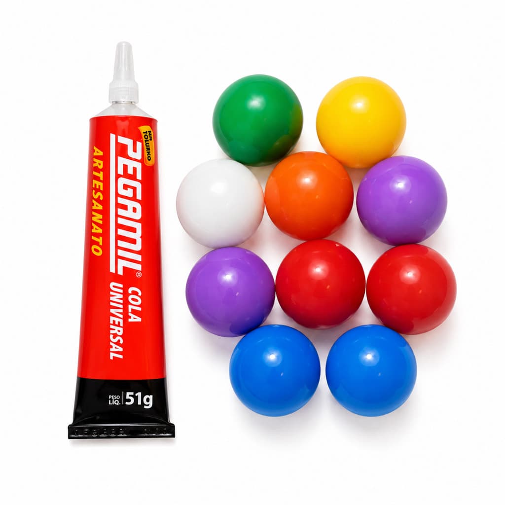 Kit Artesanato Colorida - 1 Cola Pegamil 51g + 10 Bolinha Artesanato Ping Pong