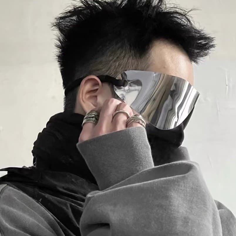 Arraçado para atirar uma peça estilo europeu americano tecnologia futura óculos de sol prateados Hip Hop retrô óculos de
