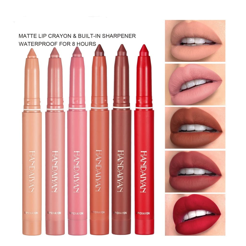 Matte Nude Lipstick Lip Liner 2 in 1 Long Wearing Waterproof Lip Ink Crayon Built-in Sharpener Professional Makeup for W