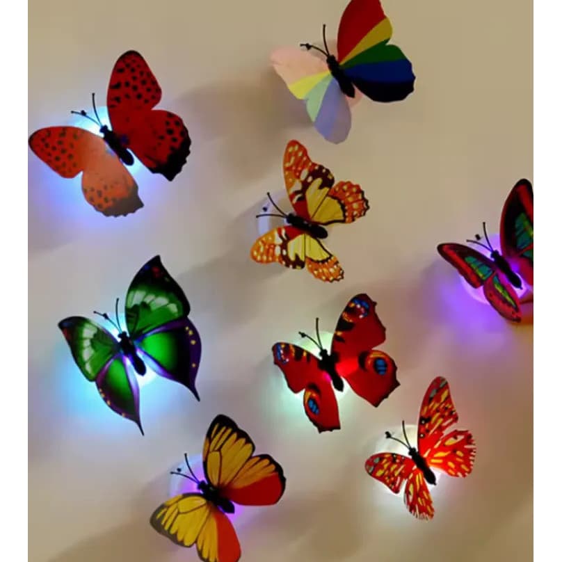 Kit 5 Borboletas Decorativas Led Coloridas Adesivas Parede