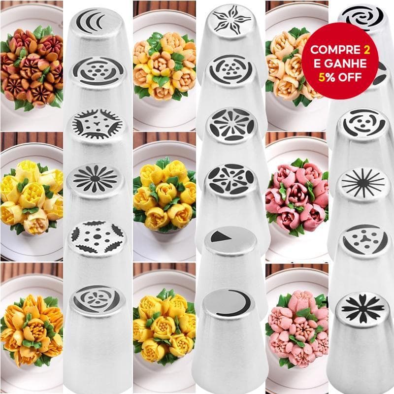 9Pcs/Set Bicos De Tulipas Russos De Aço Inoxidável Dicas De Pastelaria