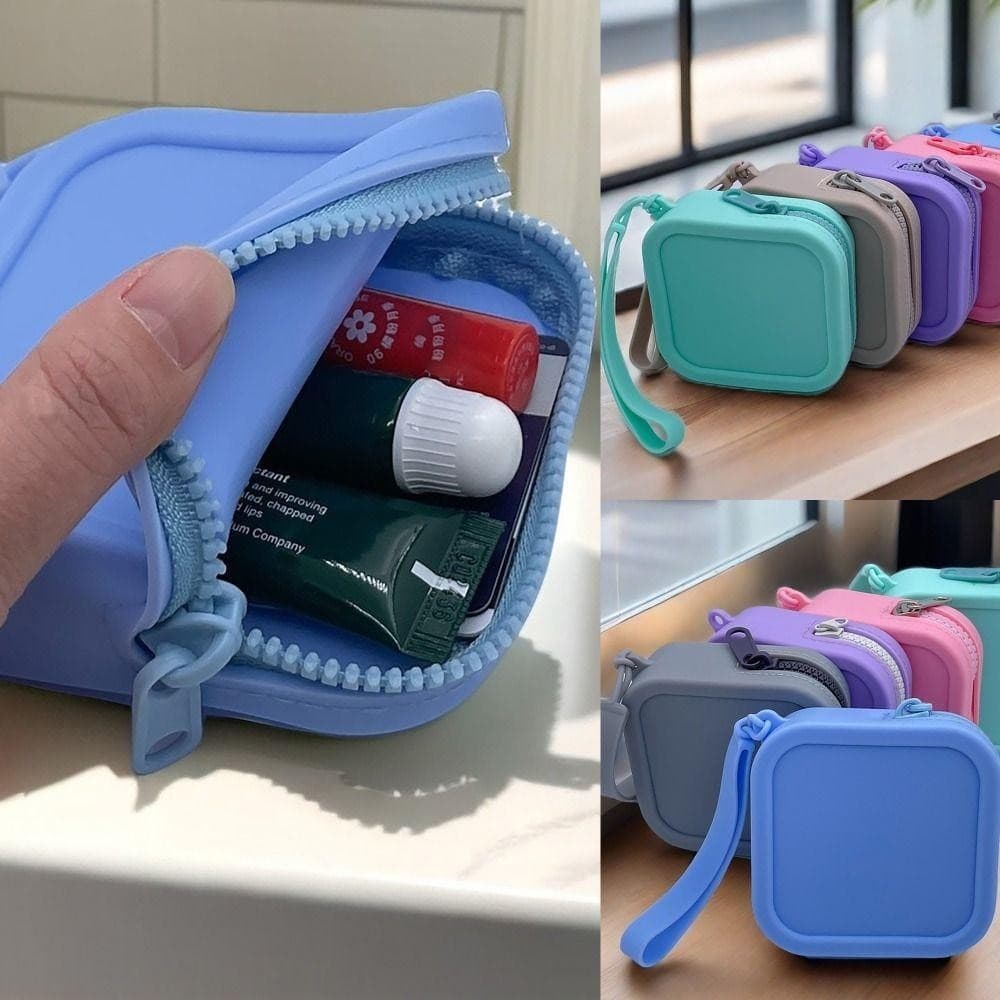 Bolsa de viagem, porta-moedas de silicone com zíper, bolsa de maquiagem à prova d'água para estudantes