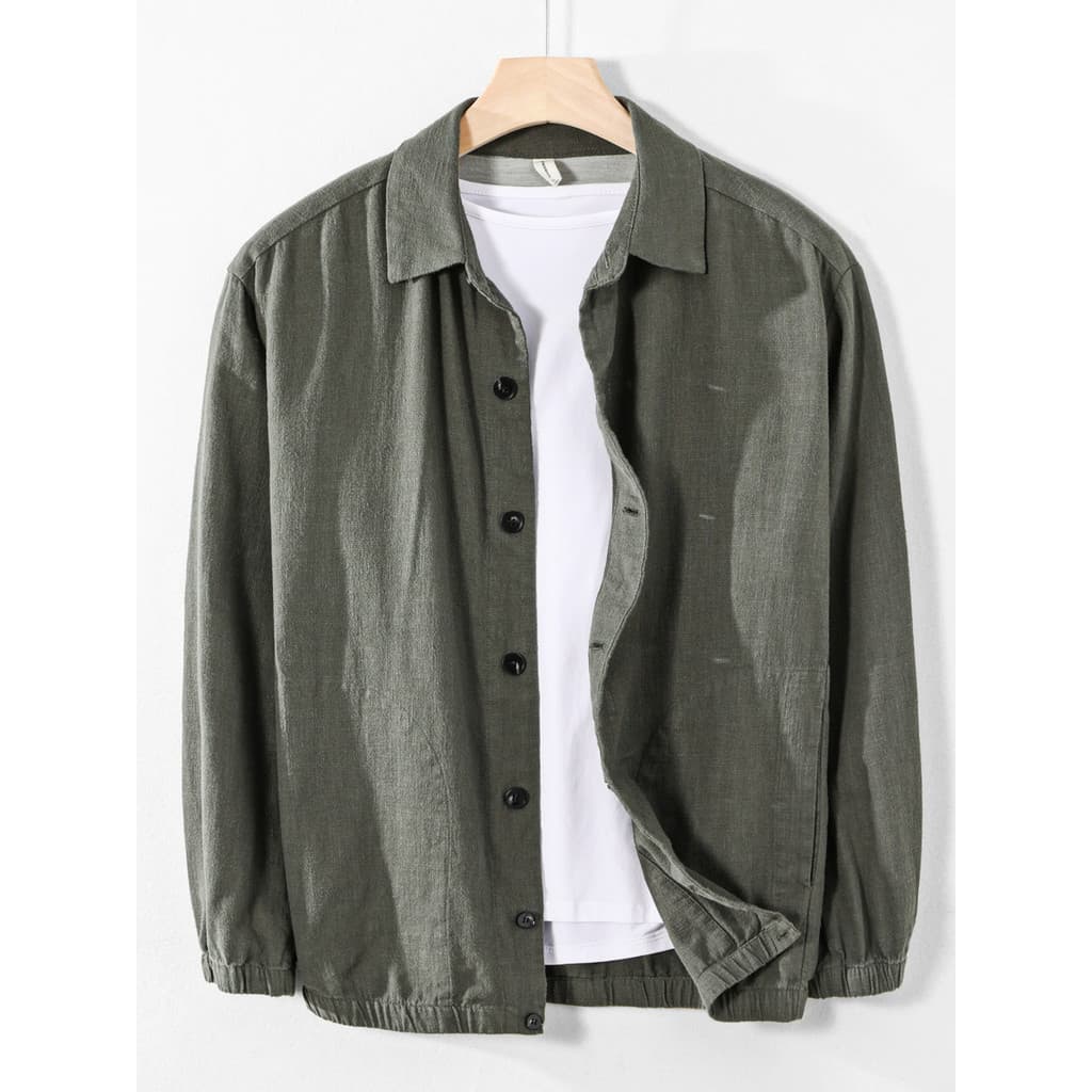 Jaqueta de linho casaco masculino 2026 novo estilo primavera verão estilo fino lapela Casual solto camisa de linho de al