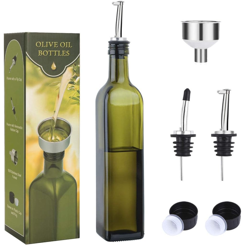 AOZITA Garrafa de Vidro para Azeite de Oliva de 17oz - Dispensador de 500ml Verde para Azeite e Vinagre com Bicos Dosado